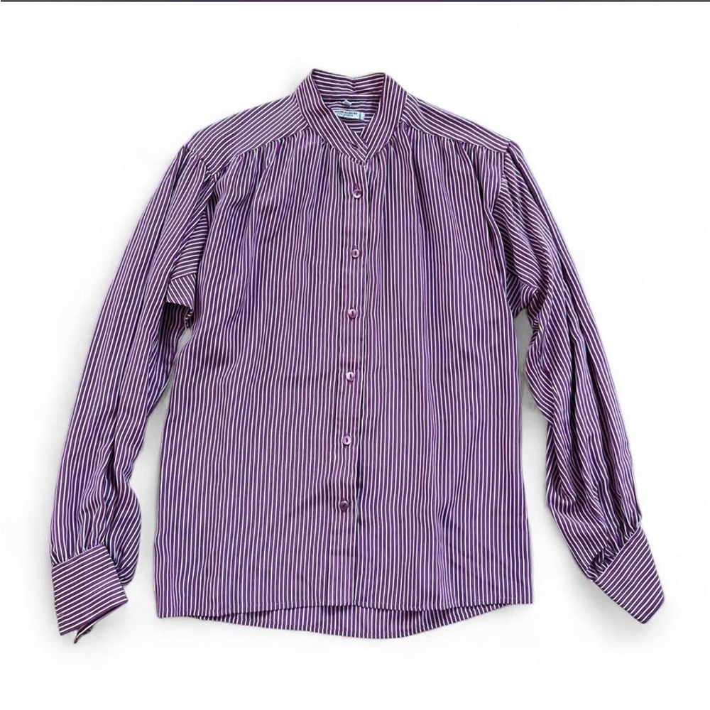 Saint Laurent Rive Gauche Purple Striped Silk vintage button up blouse Size 36